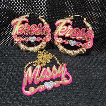 fashionbomb Personalized Name font bamboo hoop Earrings For Women Girls acrylic laser Custom Name Piercing Earrings Jewelr C4
