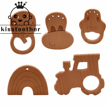 Kissteether 1pcs Wooden Teether Toys Newborn Baby Gift Wooden Rattle Organic Toys Baby Charms Nature Beech Wooden Teether