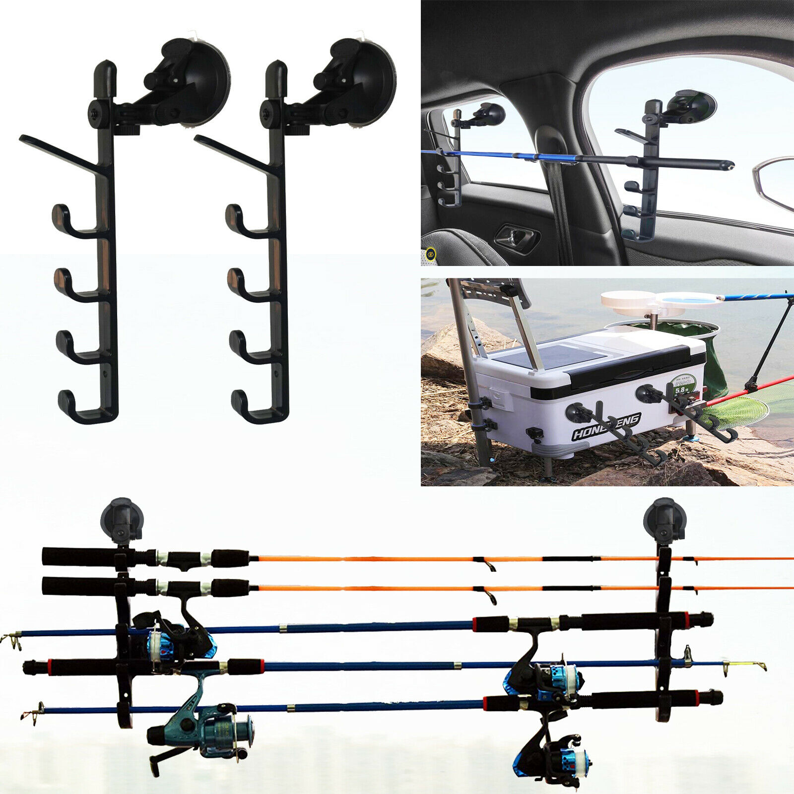 Strong Suction Cup Fishing Rod Racks Fishing Rod Holders for Car/Truck/SUV- 2/PK