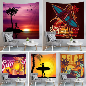 Hot Sell Girl Sunset Surfing Tapestry Wall Hanging Polyester Home Decor Blanket Soft Fabric Bedroom 150*200CM Accept Customize