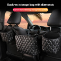 Multi-Pockets Car Seat Storage Bag Crystal PU Leather Car Container Stowing Tidying Net Hanging Backseat Holder Car Interior