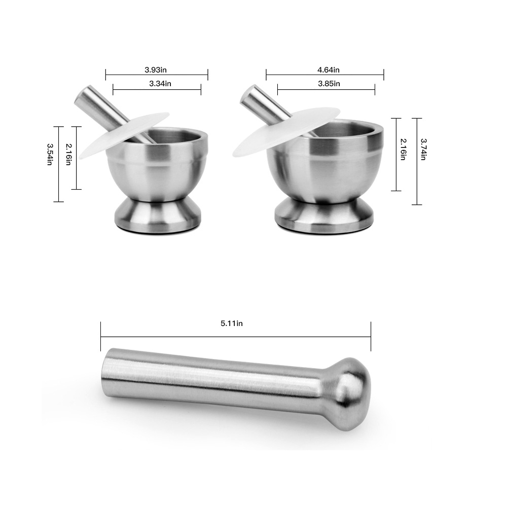 304 Stainless Steel Mortar And Pestle Spice Grinder Hand Garlic Spice Grinder Pharmacy Herbs Masher Bowl Cooking Tools