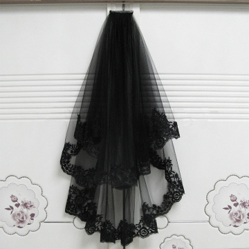 NEW Black Bridal Veil With Comb Two-Layer Velos de Noiva Applique Edge Veil Wedding Accessories Black Lace Veil Party Halloween