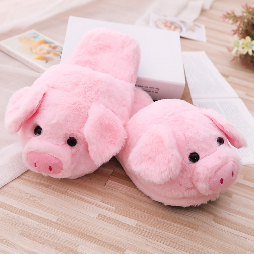 Dropshipping Cute Womens Warm Stuff Animal Slippers Funny Slippers Furry Pink Pig Slippers House Shoes