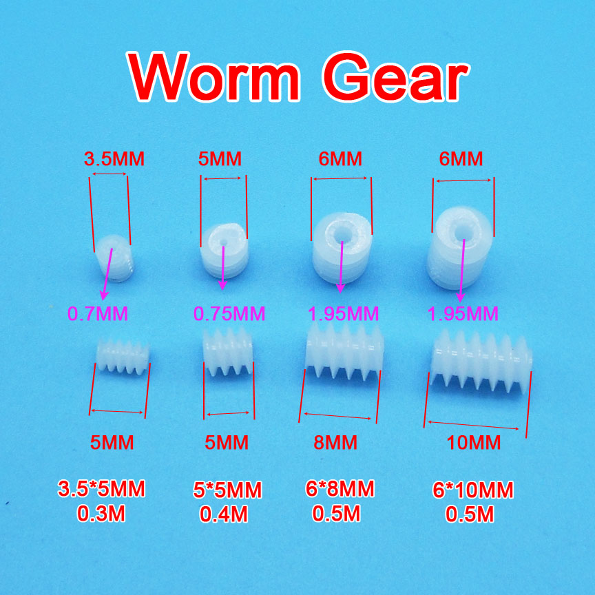 10PCS Sample Worm Gear 3.5*5mm 0.3M / 5x5mm 0.8A 0.4M / 6x8mm 6x10mm 0.5M 2A DIY Toy Models Transmission Helical Gears