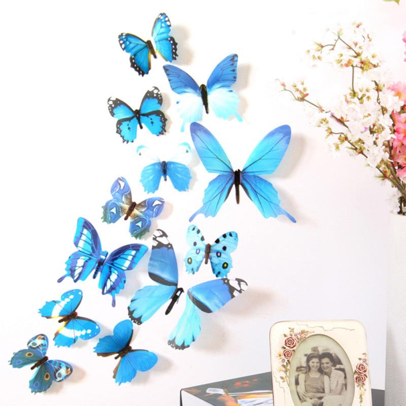 12Pcs 3D PVC Cute Butterfly Wall Sticker Fridge Stickers Home Room Decoration DIY Beautiful Decor Poster Wall Stickers Art Decal