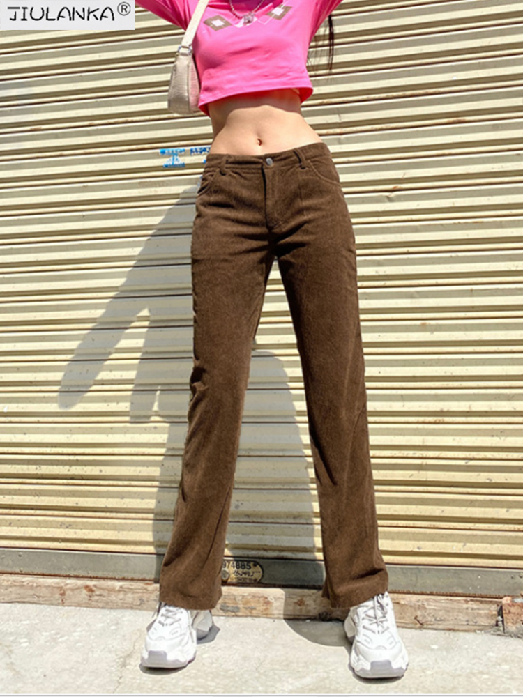 Women's Pants undefined y2k top Straight pants Corduroy brown pants for women clothing woman trouser mall goth vintage e girl