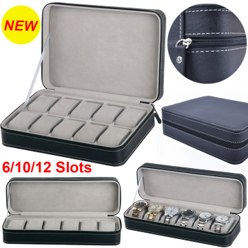 6/10/12 Slots Portable Leather Watch Box Your Watch Good Organizer Jewelry Storage Box Zipper Easy Carry Men Watch Box New D40