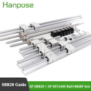 SBR20 linear guide any length 6 sets linear rail + SBR20UU+linear bearing blocks+SFU1605 ball screw+3 BK12/BF12
