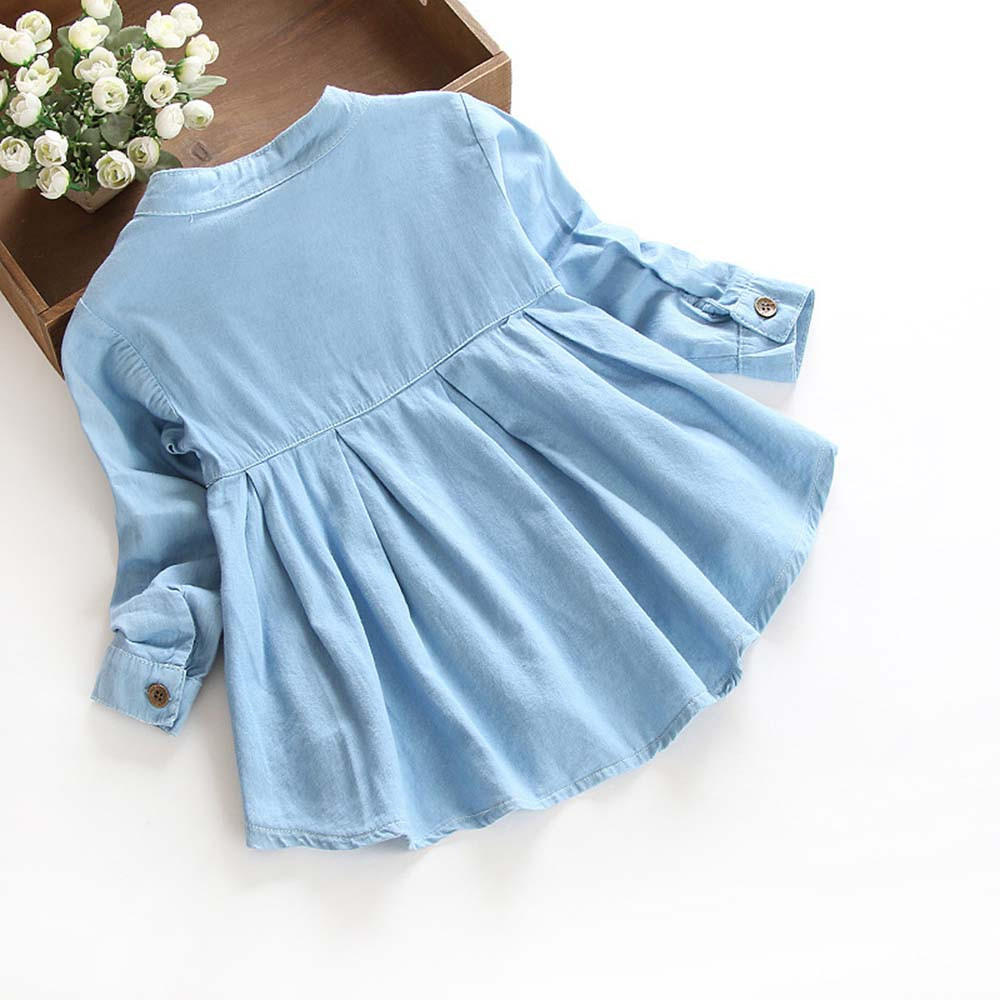 Solid Jean Shirts Toddler Children Kids Girls Long Sleeve Denim Tops Girl Blouses Clothing Autumn Baby Girls Jeans Shirts New