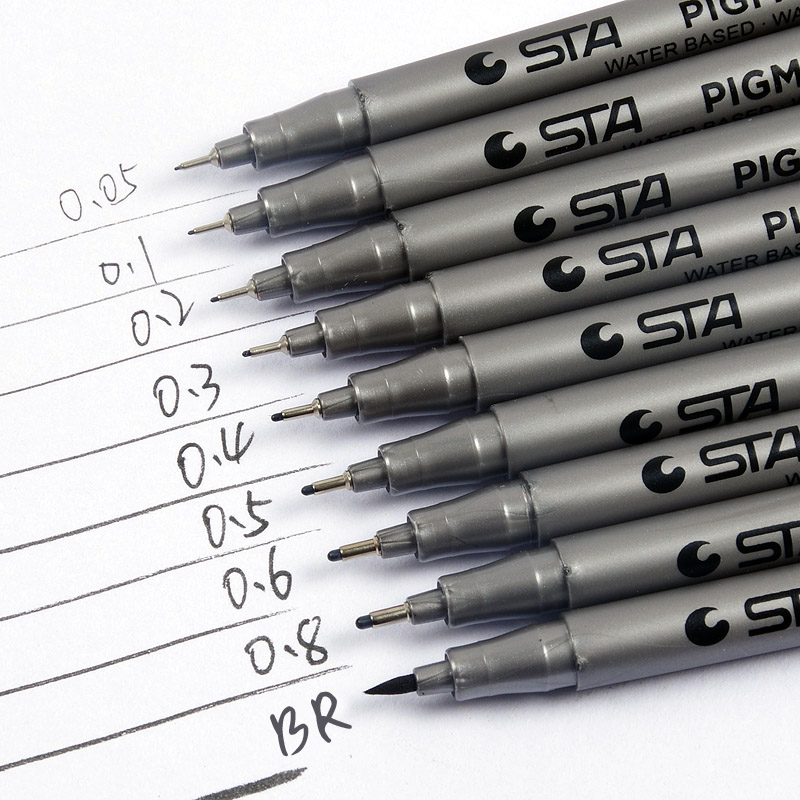 Art Marker Pen Different Tip Sizes Black Pigment Liner Water Based for Drawing Painting Handwriting Stationery Supplies