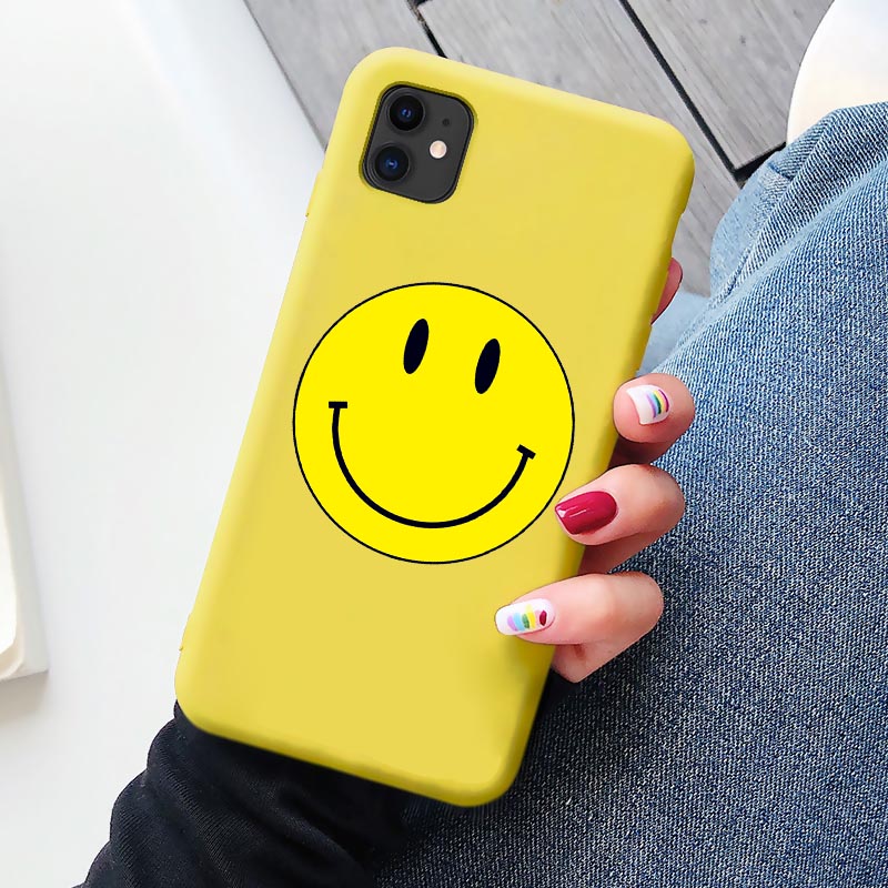 Cartoon Funny Fresh Smile Phone Case For iphone 12 11 Pro Max 6s 7 8 Plus XR Soft Yellow Smile Cover for iphone X XS MAX SE2020