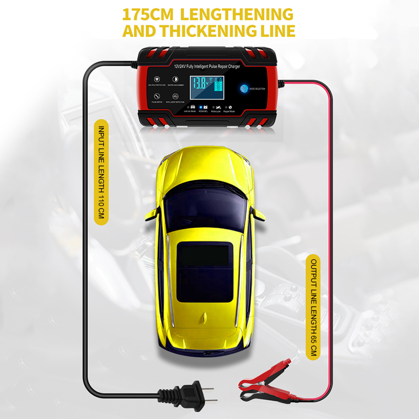 Full Automatic Car Battery Charger 12V 2A 24V 4A Intelligent Fast Power Charging Wet Dry Lead Acid Digital LCD Display