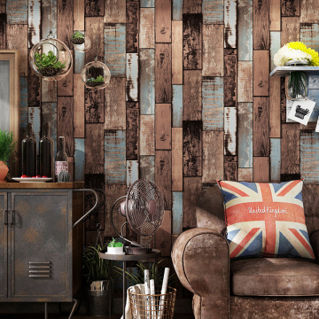 Retro Nostalgic 3D Wood Flooring Wood Grain Wallpaper PVC Waterproof Cafe Restaurant Living Room Industrial Wind Wallpaper Roll