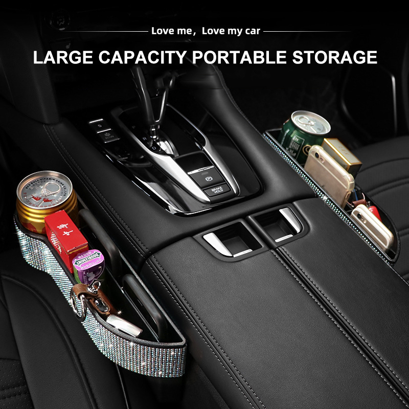 Crystal Car Seat Gap Crevice Storage Box Cup Gap Holder Organizer Auto Phone Crystal Diamond Phone Holder Interior Accessories