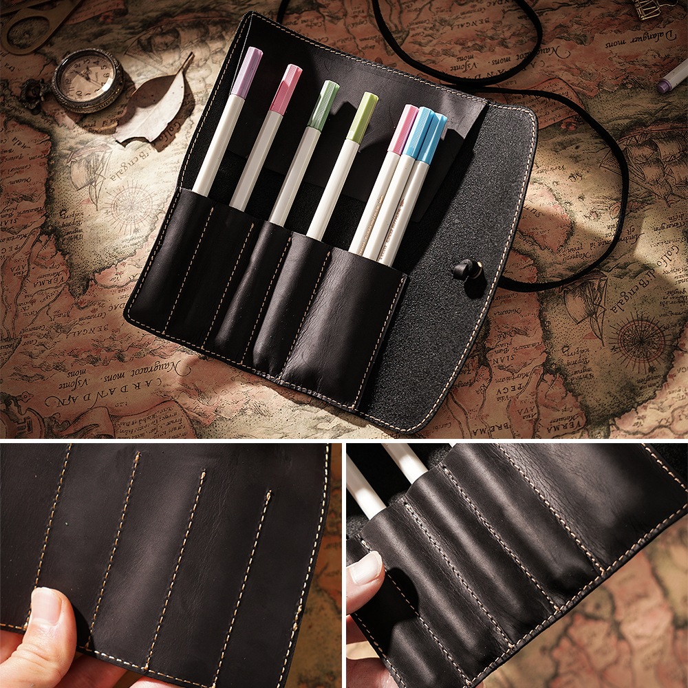 100% Genuine Leather Pencil Bag Storage Pouch Rollup Pen bag Organizer Wrap Bag Vintage Retro Creative Stationery Product