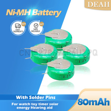 1-8PCS 1.2V 80mAh nickel-metal hydride Ni-MH Ni MH Rechargeable Batteries With Solder foot For Toy watch timer clock Button Cell