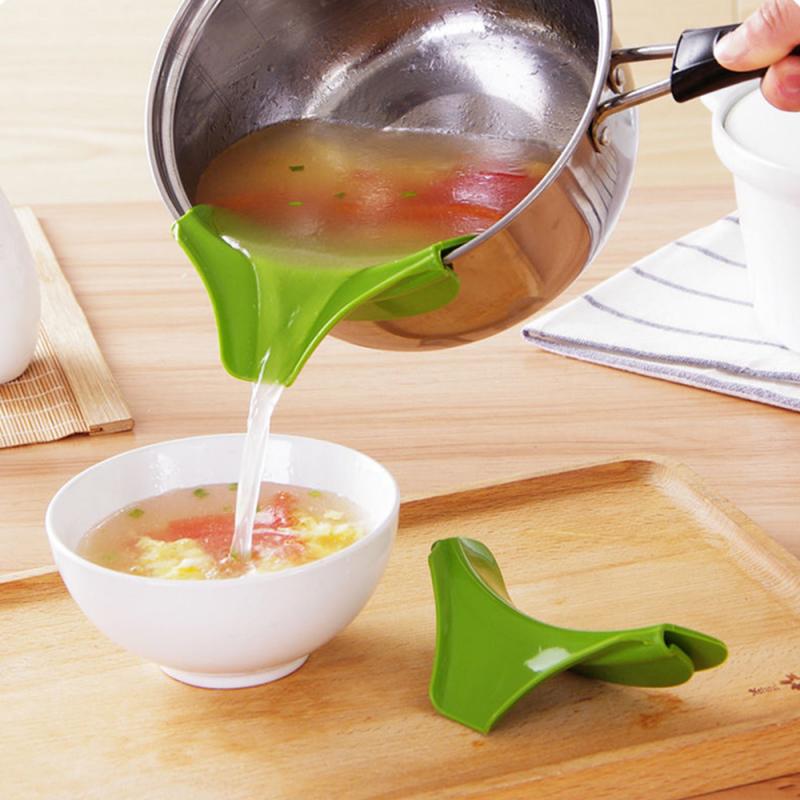 1pcs New Home Food Grade Silicone Funnel Kitchen Water Guide Tool Gadget Kitchen Accessories Green Pot Leak Cookware Parts