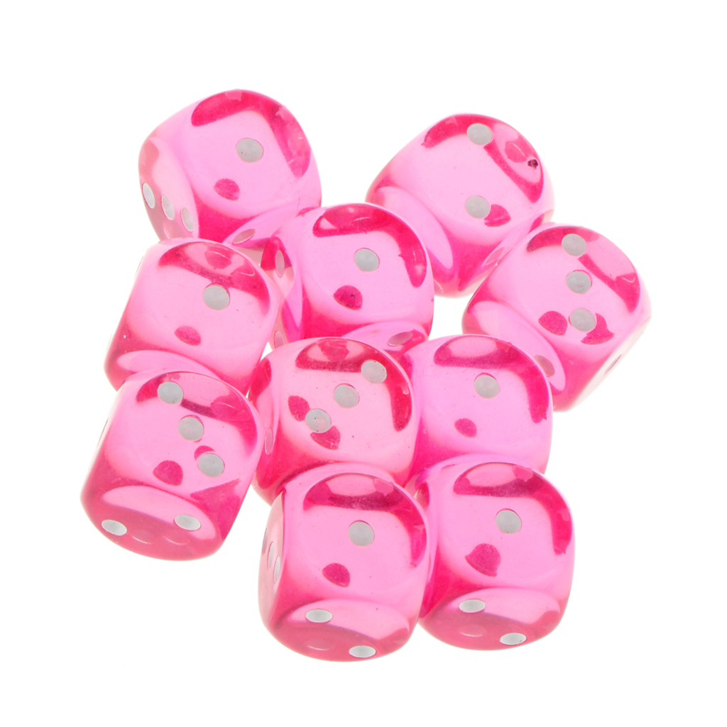 10-Piece Transparent Rose Red 6 Sided D3 Acrylic Dice Educational Games Dice