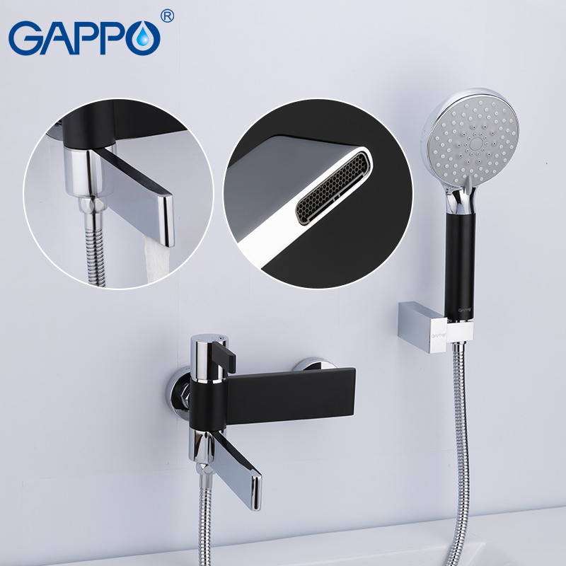 GAPPO Sanitary Ware Suite do anheiro taps black and chrome wall mounted shower faucet brass bathroom rainfall shower bathtub