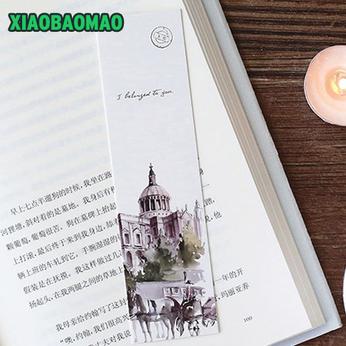 30 pcs / box Vintage City Landscape Watercolor Hand painted Style paper bookmark stationery book holder message card XLG499