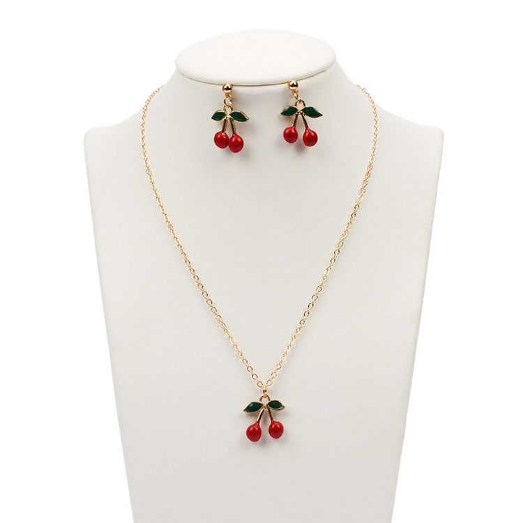 3pcs Cute Jewelry Set Small Fresh Pomegranate Red Cherry Necklace Simple Wild Cubic Zirconia Earrings Bracelet Women Jewelry Set