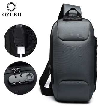 OZUKO New Multifunction USB Shoulder Crossbody Fashion Pack Men Anti-Theft Messenger Bags Male Waterproof Travel Chest Bag