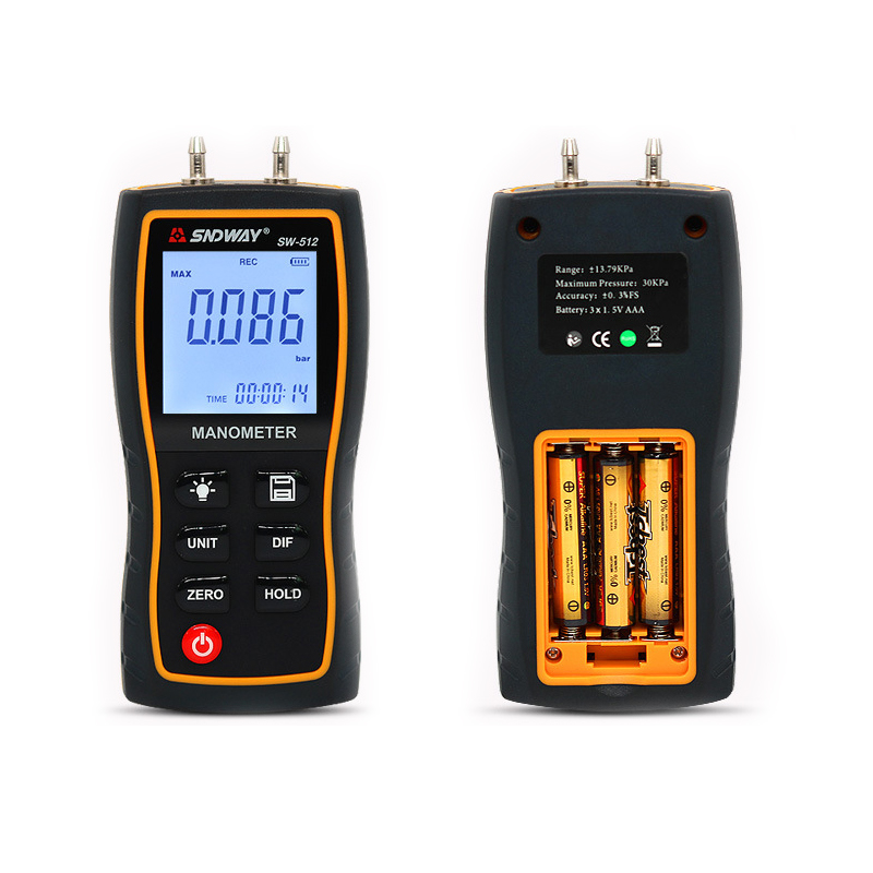 SW512C SNDWAY Digital Manometer Air Pressure Gauge Handheld Digital Differential Natural Gas Pressure Meter Measurement Dropship