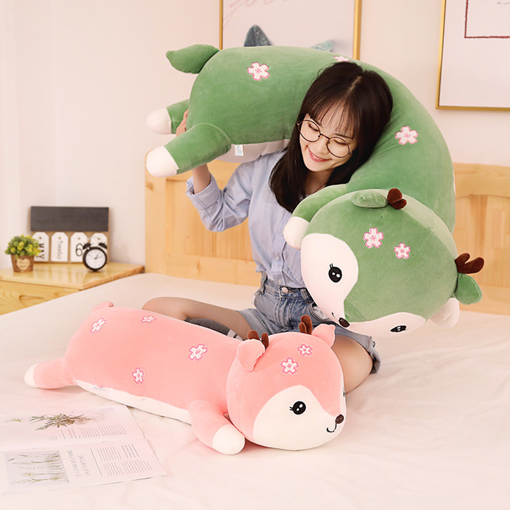 80cm/100cm Huge Soft Kawaii Lying Deer Stuffed Lovely Animal Plush Toys for Children Kids Sofa Bed Pillow Cartoon Christmas Gift