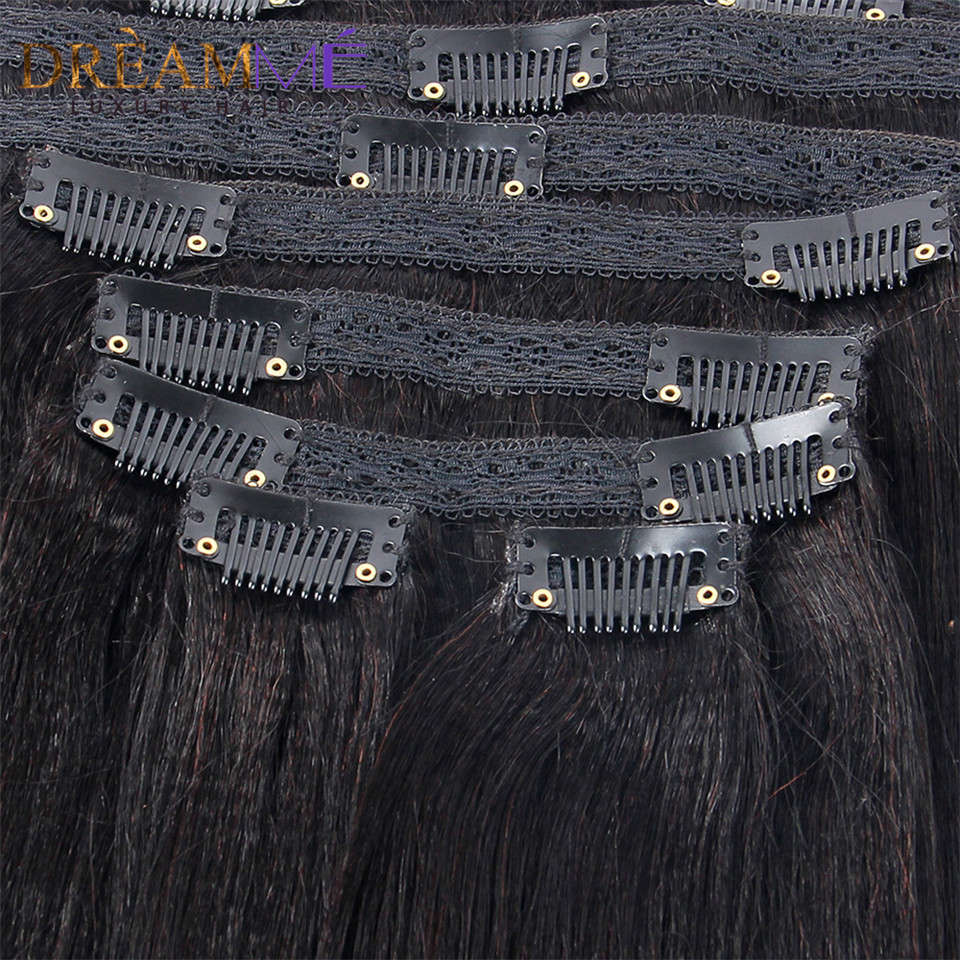 Brazilian Remy Yaki Straight Clip In Human Hair Extensions 120G 8Pcs/Set Natural Color Clip Ins Hair Extension Kinky Coarse Yaki