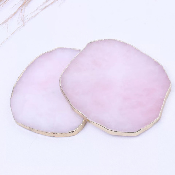 9cm Wholesale 1pcs Natural Rose Quartz Coaster Hexagon Crystal Platter Electroplated Gold Color Jewelry for Cup Mat Display