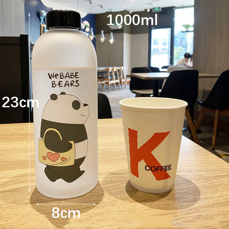 1000ml Plastic Bottle Cartoon Frosted water Bottles Leak-proof Drinkware Panda Polar Bear Brown Cup Bear Pattern Transparent