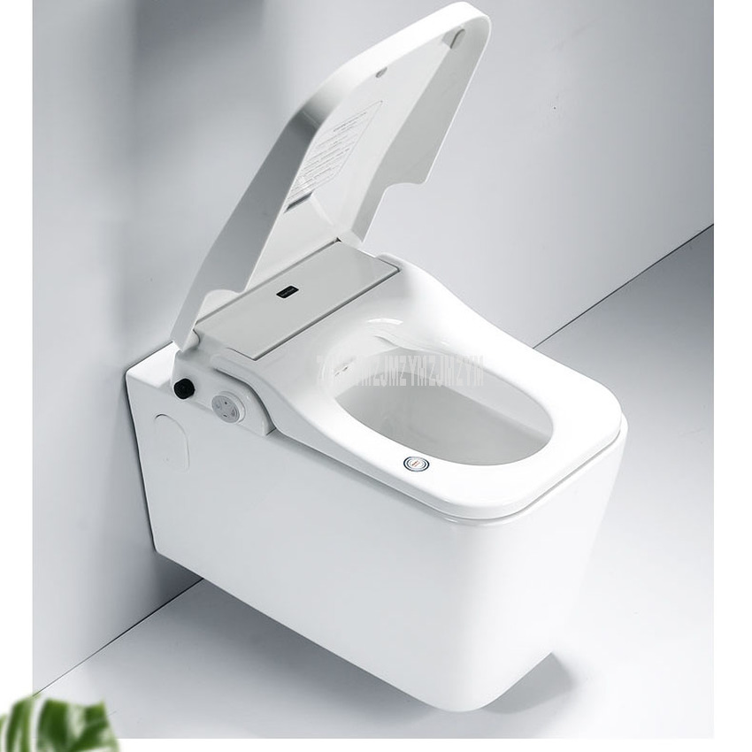 Square Intelligent Wall Mounted Flush Toilet 3 Cleaning Mode Temperature Sensing Seat Water Filter Ceramic Toilet + Water Tank