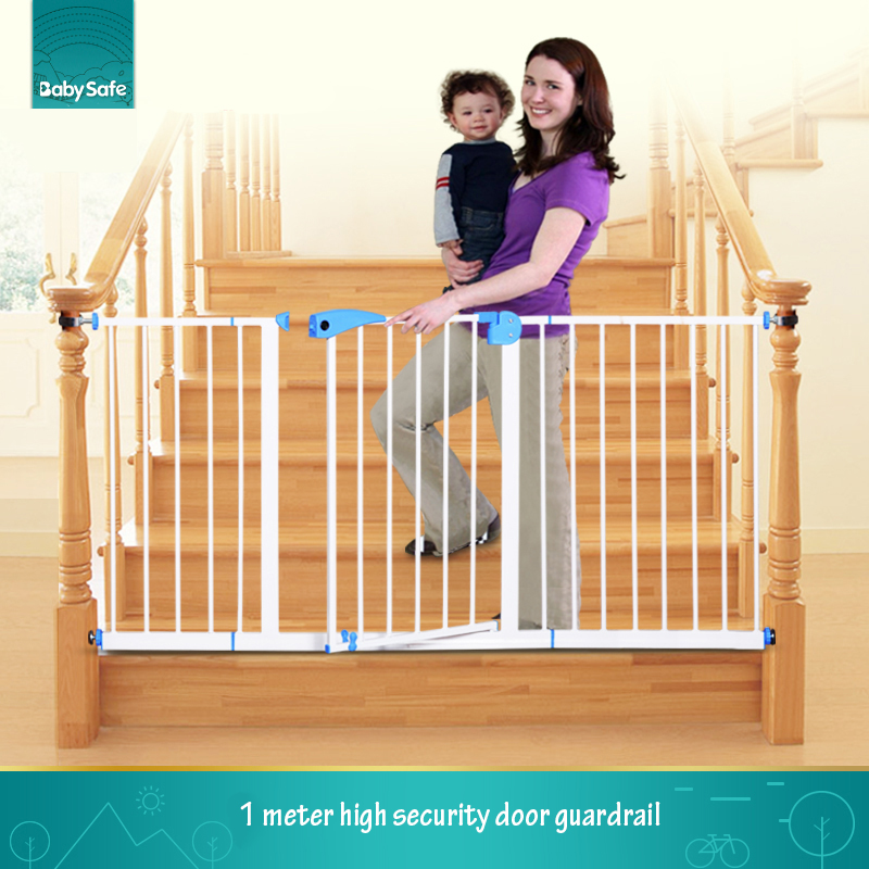 Home 82-90cm Width Baby Safety Gate 100cm High Stair Gate Iron Door Baby Safety Barrier Pet Isolation Door White