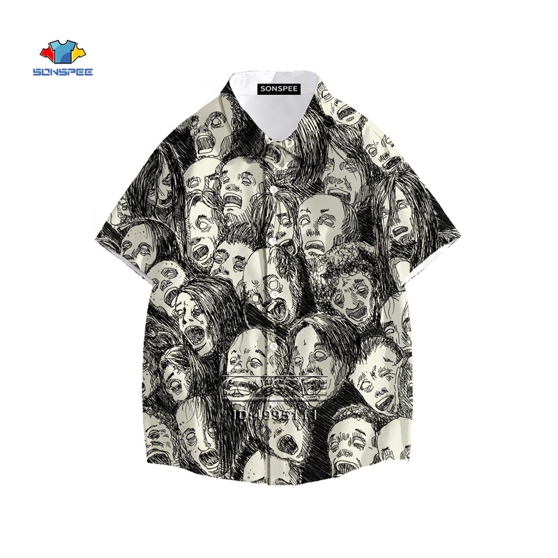 Japan Horror Manga Junji Ito Shirt 3D Printed Tomie Girl Hawaiian Shirt Summer Casual Beach Shirts Short Sleeve Oversized Tops