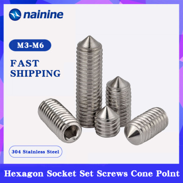 DIN914 [M2-M12] 304 Stainless Steel Grub Screws Cone Point Hexagon Hex Socket Set Screws A005