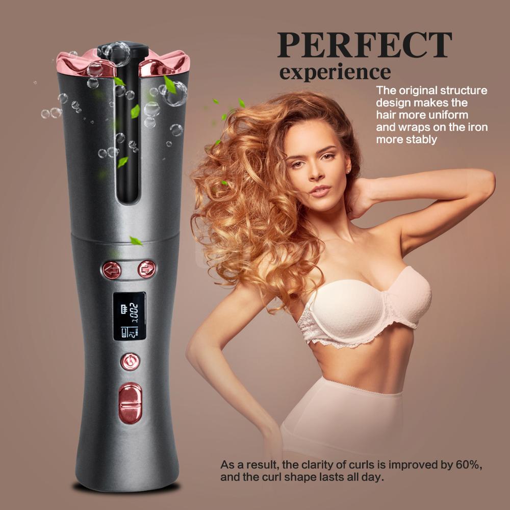Cordless Automatic Hair Curler Portable Wireless USB Rechargeable Curling Iron Ceramic Curler Wand Auto Rotating Styling Tools