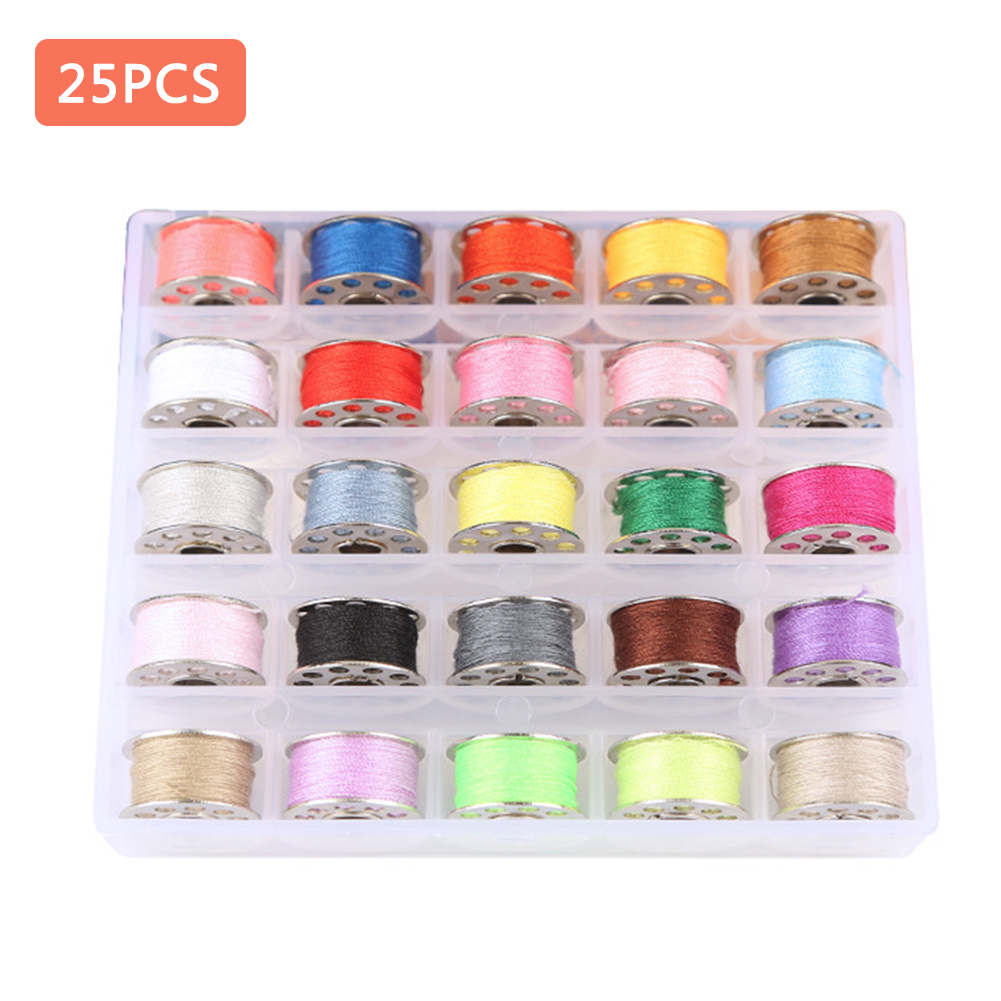 25pcs/box Sewing Threads Kit for Sewing Machine Reel Bobbin Line Shuttle Core DIY Handmade Apparel Embroidery Floss Thread