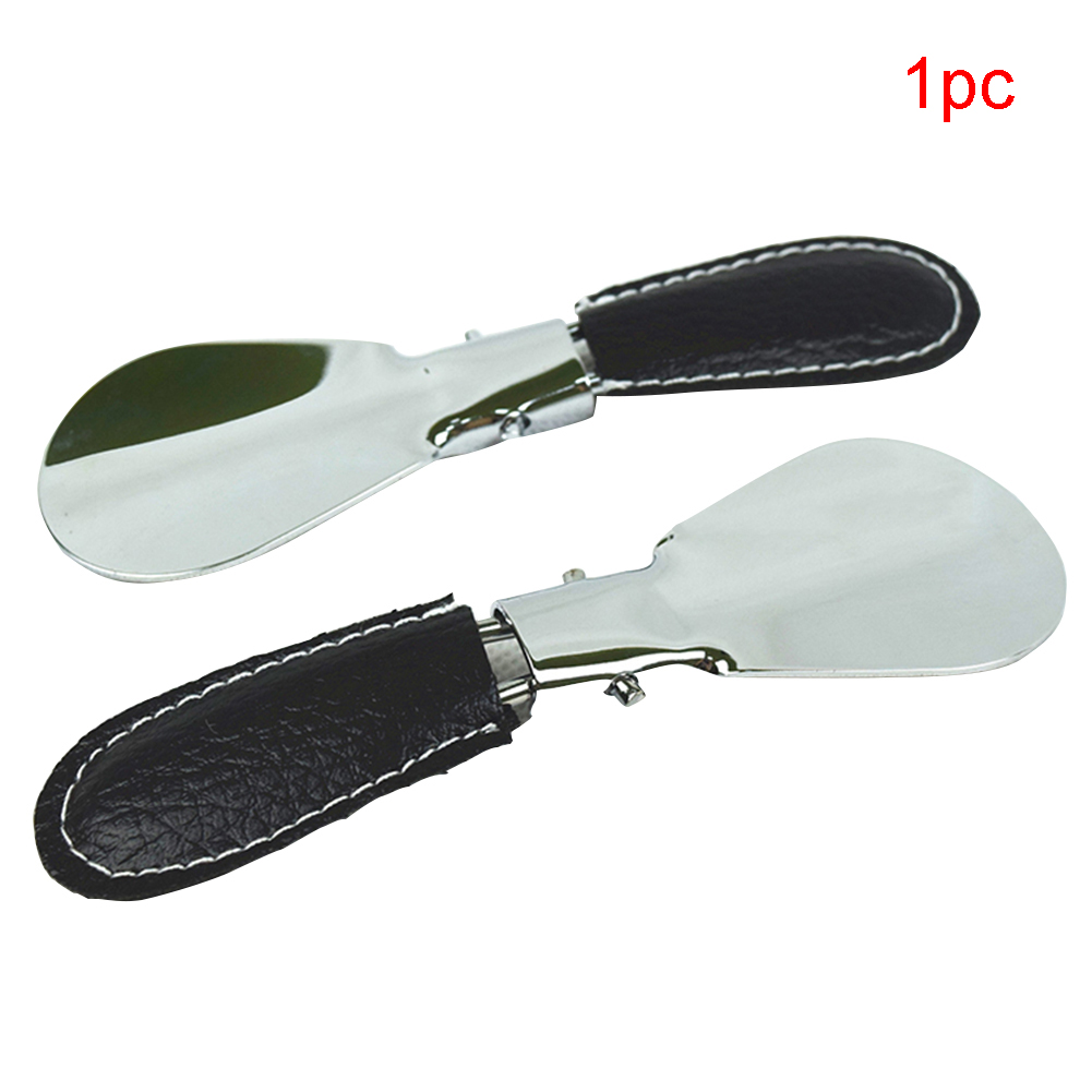 Stainless Steel Adjustable Practical Leather Case Professional Easy Carry Mini Meta Shoe Horn Accessories Foldable Flexible