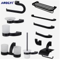 AODEYI Black Bathroom Accessories Robe Hook Towel Bar Ring Paper Holder Soap Dish Toilet Brush Holder Bath Hardware Kit Set