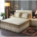 Beige Cotton Bed Skirt Pillowcase Winter Thick Quilted Soft Bed Cover King Queen Size Princess Bedding Bedspread Mattress Cover