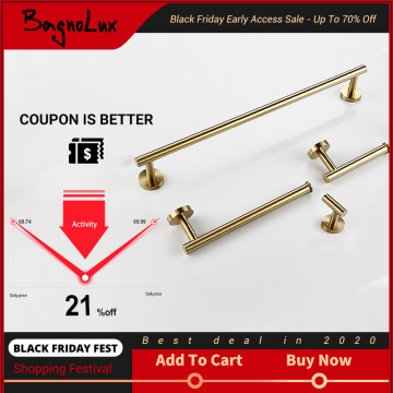 Brushed Gold Stainless Steel Round Wall Mounted Hand Towel Bar Toilet Paper Holder Robe Towel Hooks Bathroom Accessories Kit