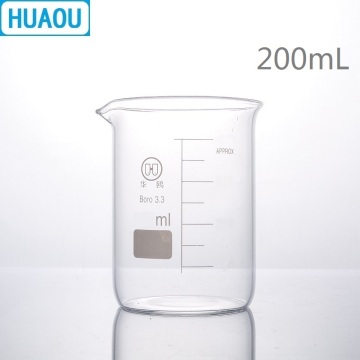 HUAOU 200mL Glass Beaker Low Form Borosilicate 3.3 Glass with Graduation and Spout Measuring Cup Laboratory Chemistry Equipment