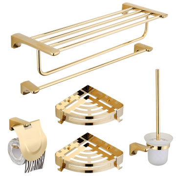 Gold Brass Bathroom Accessories Set Bath towel rack Towel Rack Toilet Brush Holder Towel Ring Paper Holder Bathroom Accessories