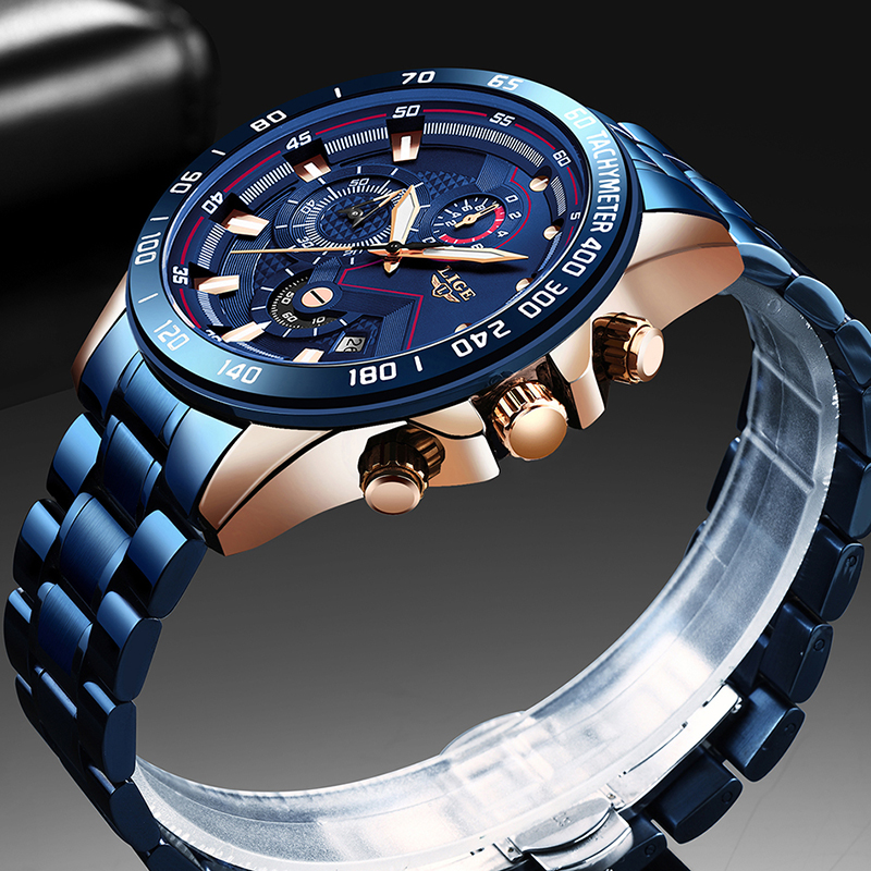 Mens Watches LIGE Top Brand Luxury Chronograph Wrist Watch All Steel Watches For Men Waterproof Quartz Watches Relogio Masculino