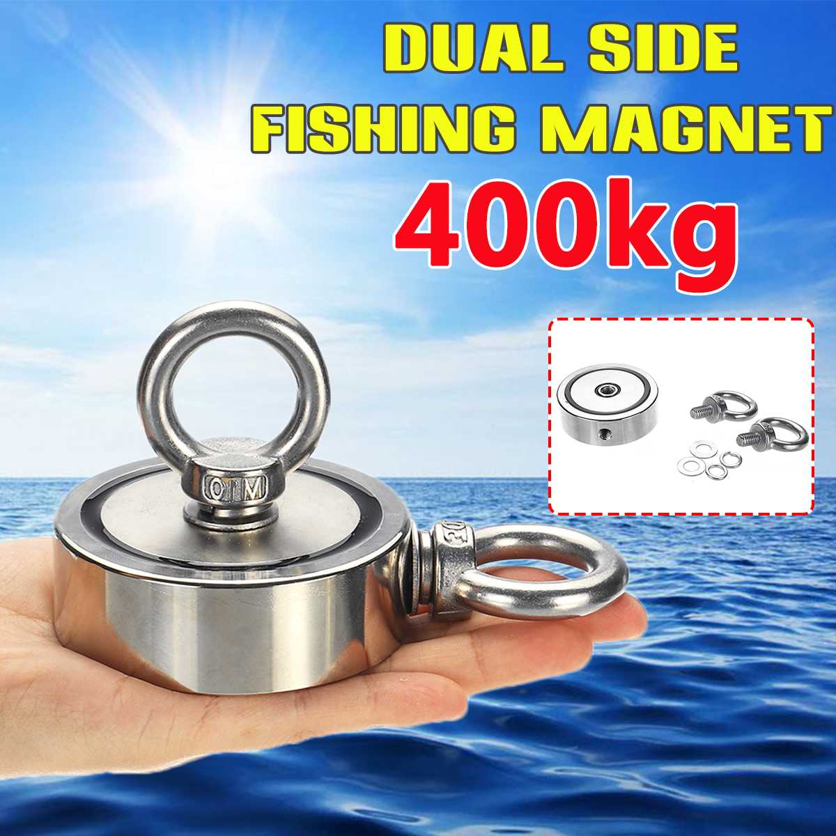 400KG/250KG/150KG Double Side Neodymium Recovery Magnet Hook Lifting Fishing Magnet Ring Salvage Retrieving Treasure