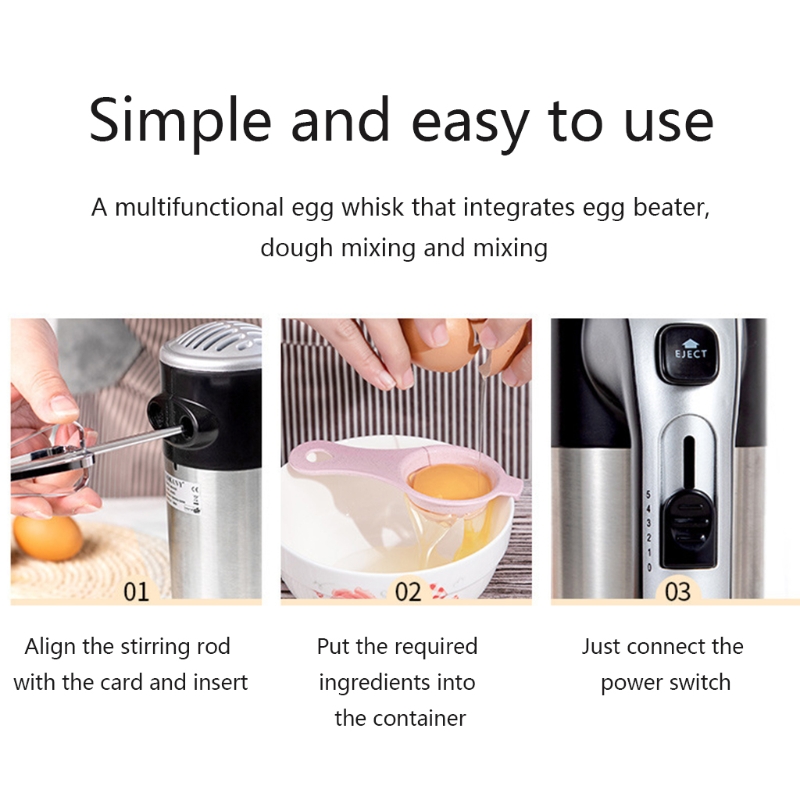 Electric Handheld Mixer Power Whisk with Heavy Duty Motor Egg Beater Multipurpose Beat Egg Whites Whipped Cream Baking Tool