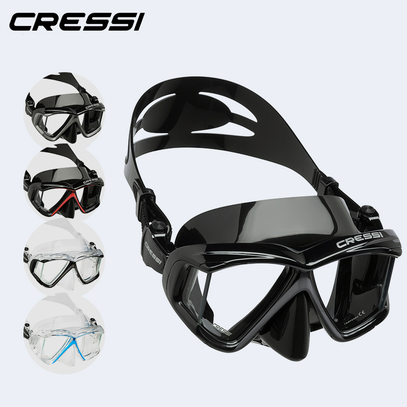 Cressi PANO4 + DRY Snorkeling Set Silicone Skirt Four-Lens Panoramic Scuba Diving Mask Dry Snorkel for Adults