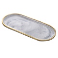 Nordic Style Gold-Plated Oval Plate Creative Ceramic Plate Marbled Western Dish Snack Plate Cake Storage Tray Jewelry Tray Decor
