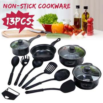13pcs Non Stick Cooking Pots Set Cookware Kit Cooking Pots And Pans Set Milk Pan Frying Pan Soup Pot Spatula Set Kitchen Utensil
